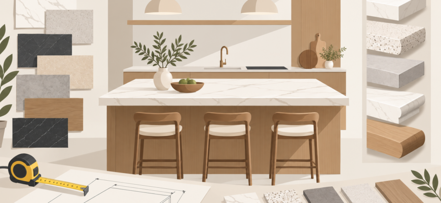Как выбрать столешницу для кухни: размеры, поверхность, кромка и декор